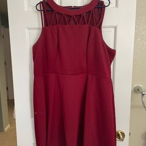 Crimson Dress with Cut-Out Neckline
